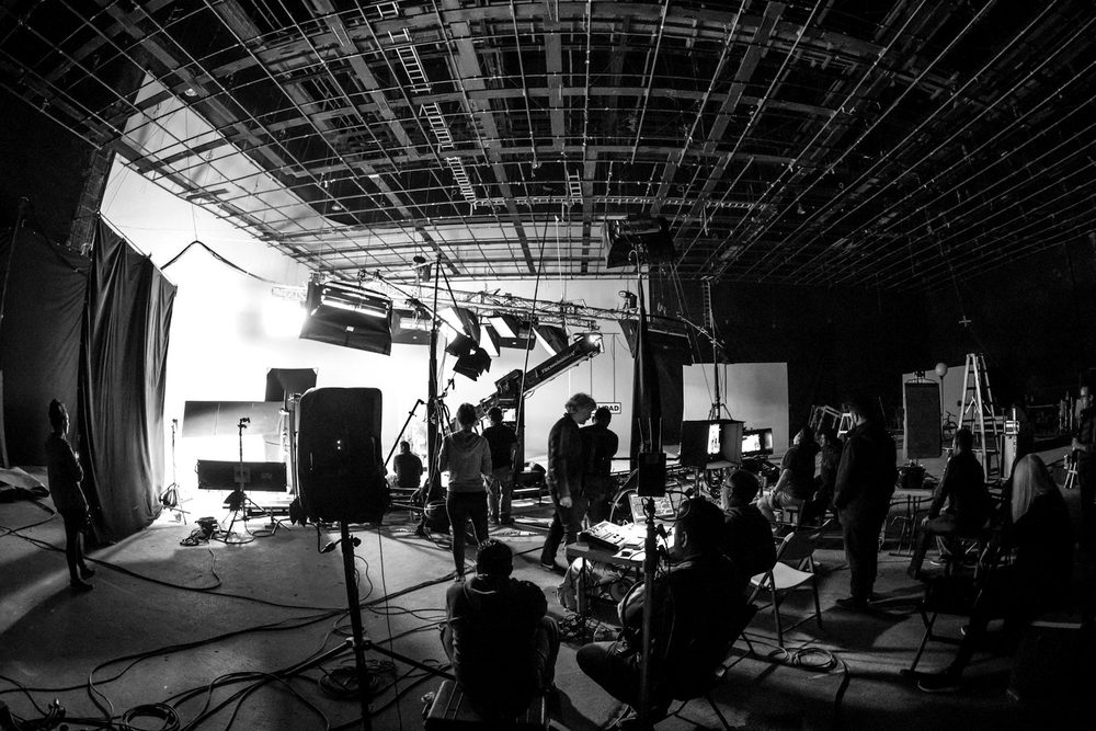 Crew working on a large soundstage